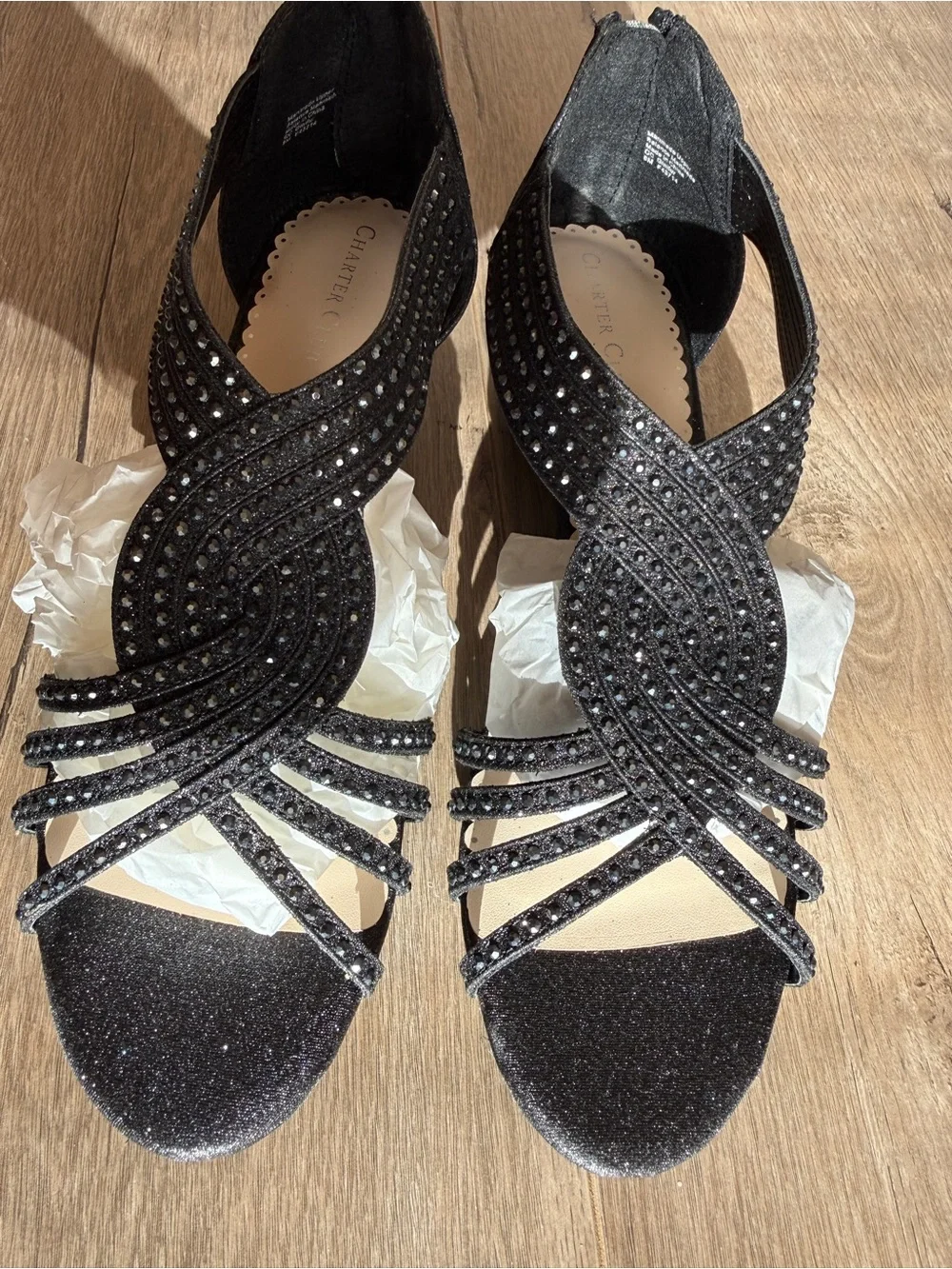 Charter Club Black Rhinestone Embellished Strappy Flats